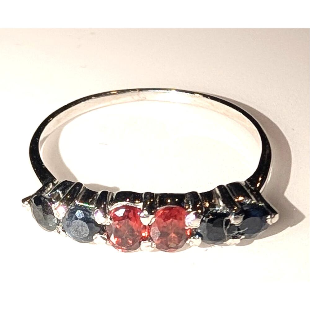 Dainty 925 Sterling Silver Garnet & Sapphire Ring Size 7 Multi Gemstone - Picture 7 of 7